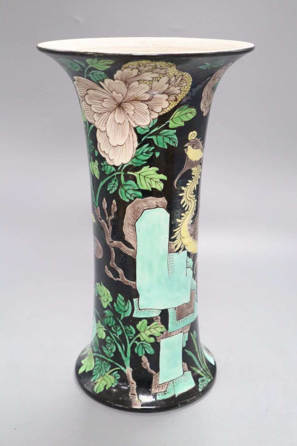 A 19th century Chinese famille noir beaker vase, height 33cm